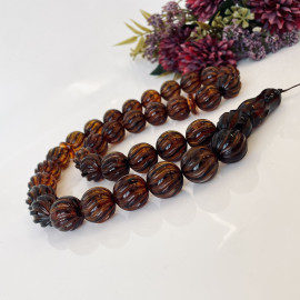 Handcarved Baltic Amber Misbaha, Tea Color Amber Prayer Beads 19mm Natural Amber