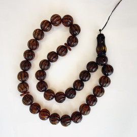 Handcarved Baltic Amber Misbaha, Tea Color Amber Prayer Beads 19mm Natural Amber