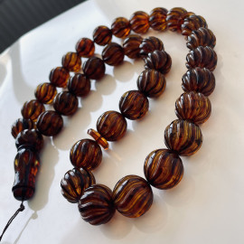 Handcarved Baltic Amber Misbaha, Tea Color Amber