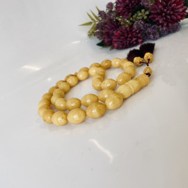 Milky Yellow Baltic Amber Misbaha Prayer, 33 Olive Shape Beads