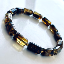 Green and Black Barrel Amber Beads Bracelet