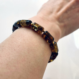 Green and Black Barrel Amber Beads Bracelet