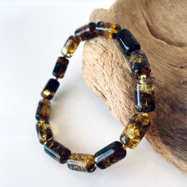Green and Black Barrel Amber Beads Bracelet
