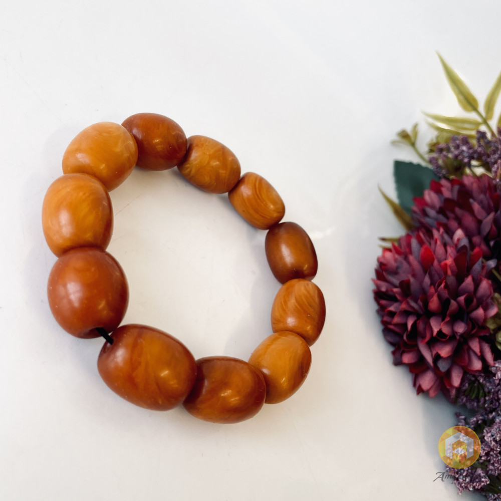 Natural Baltic Amber Vintage Bracelet, Genuine Baltic Amber Barrel Beaded Bracelet