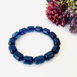 Blue Amber Barrel Beads, Bracelet in Blue Color