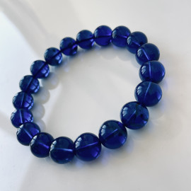 Blue Amber Round Beads, Bracelet in Blue Color