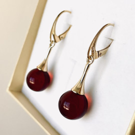 Cherry Baltic Amber Earrings, Natural Amber Gold-Plated English Hooks