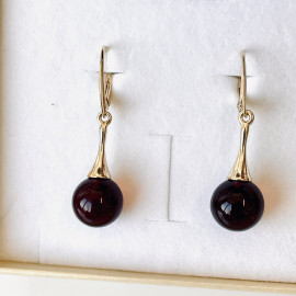 Cherry Baltic Amber Earrings, Natural Amber Gold-Plated English Hooks