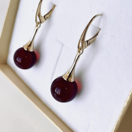 Cherry Baltic Amber Earrings, Natural Amber Gold-Plated English Hooks