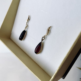 Cherry Baltic Amber Stud Earrings, Natural Amber 925 Silver Gold-Plated Studs