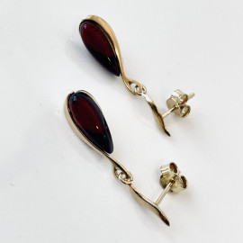 Cherry Baltic Amber Stud Earrings, Natural Amber 925 Silver Gold-Plated Studs