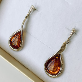 Gold Cognac Baltic Amber Stud Earrings, Natural Amber 925 Silver Gold-Plated Studs