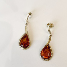Gold Cognac Baltic Amber Stud Earrings, Natural Amber 925 Silver Gold-Plated Studs