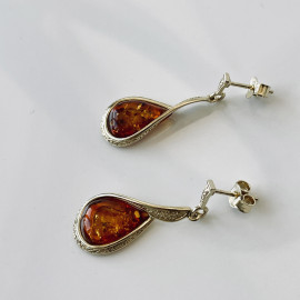 قلادة بسيطة من كهرمان البلطيق كونياك مع فضة مطلية بالذهب عيار 925، مصنوعة يدويًا