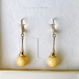 Yellow Baltic Amber Earrings, Natural Amber Gold-Plated English Hooks