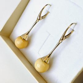 Yellow Baltic Amber Earrings, Natural Amber Gold-Plated English Hooks