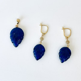 Blue Amber Earrings, Natural Amber Gold-Plated English Hooks