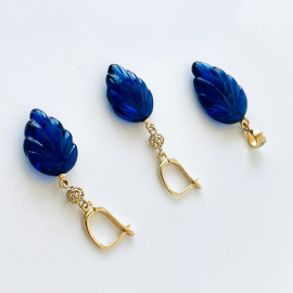 Blue Amber Earrings, Natural Amber Gold-Plated English Hooks