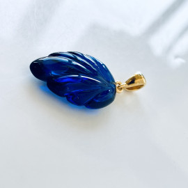 Blue Amber Pendant, Natural Amber Gold-Plated 925 Silver Necklace