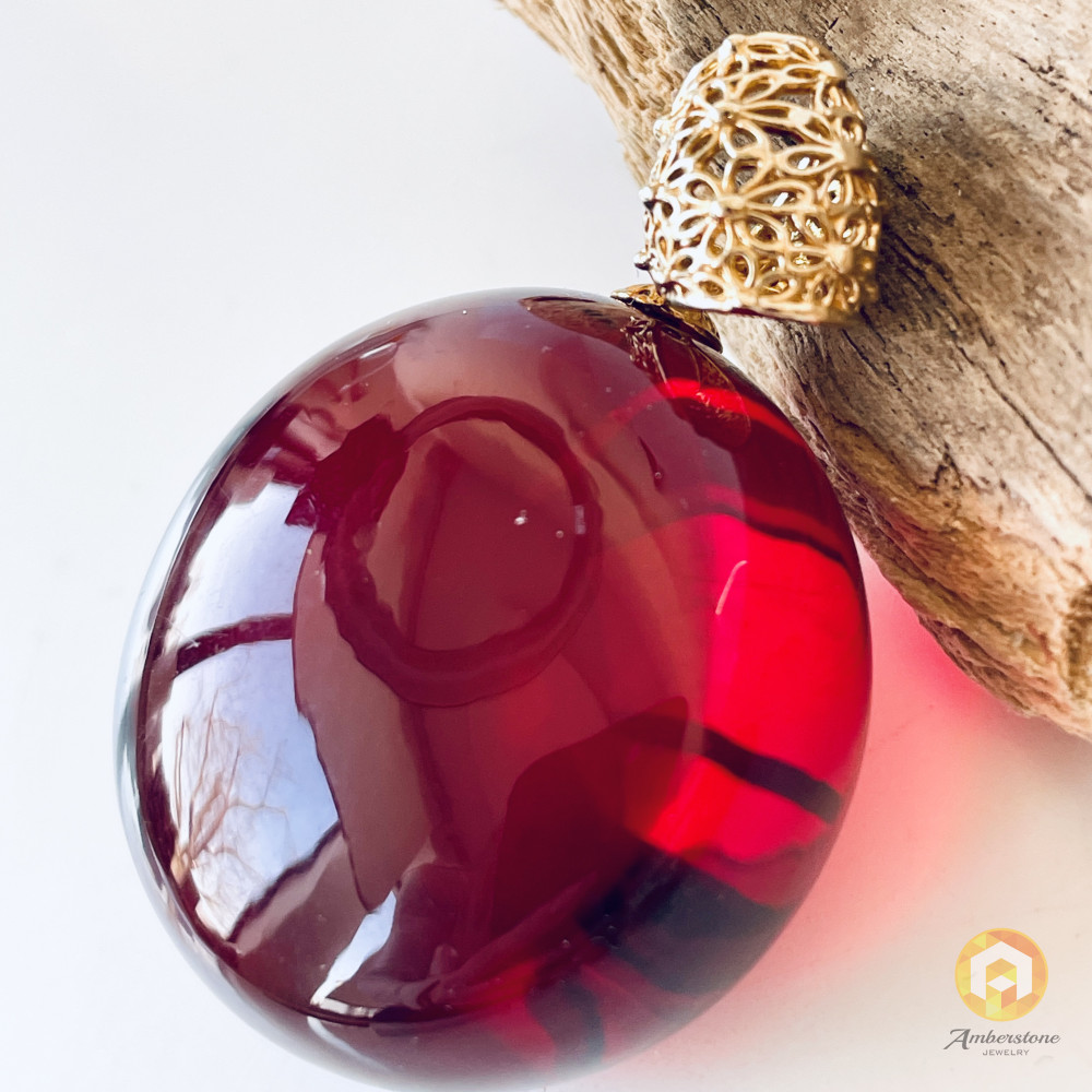 Premium Quality Genuine Baltic Amber Donut Pendant in Yellow Tiger