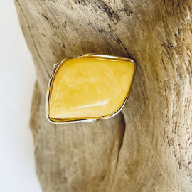 Yellow Natural Baltic Amber Ring with...