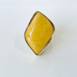 Yellow Natural Baltic Amber Ring with Gold-plated 925 Silver