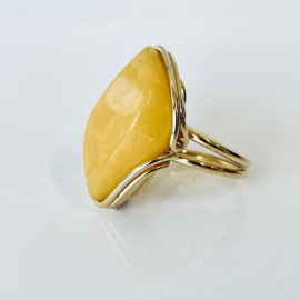 Yellow Natural Baltic Amber Ring with Gold-plated 925 Silver