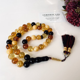 Multicolored Baltic Amber Misbaha Prayer, Cherry Red Cognac Baltic Amber Islamic Prayer
