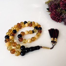 Multicolored Baltic Amber Misbaha Prayer, Cherry Red Cognac Baltic Amber Islamic Prayer