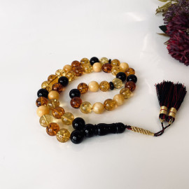 Multicolored Baltic Amber Misbaha Prayer, Cherry Red Cognac Baltic Amber Islamic Prayer