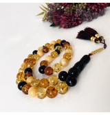 Multicolored Baltic Amber Misbaha Prayer, Cherry Red Cognac Baltic Amber Islamic Prayer