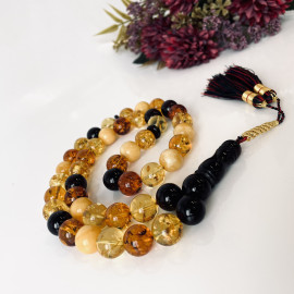 Multicolored Baltic Amber Misbaha Prayer, Cherry Red Cognac Baltic Amber Islamic Prayer