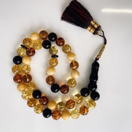 Multicolored Baltic Amber Misbaha Prayer, Cherry Red Cognac Baltic Amber Islamic Prayer