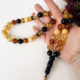 Multicolored Baltic Amber Misbaha Prayer, Cherry Red Cognac Baltic Amber Islamic Prayer