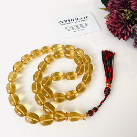 Clear Yellow Amber Misbaha, 33 Beads Barrel Shape Baltic Amber Tasbih