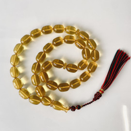 Clear Yellow Amber Misbaha, 33 Beads Barrel Shape Baltic Amber Tasbih