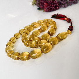 Clear Yellow Amber Misbaha, 33 Beads Barrel Shape Baltic Amber Tasbih