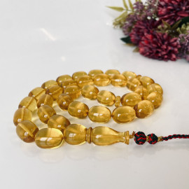 Clear Yellow Amber Misbaha, 33 Beads Barrel Shape Baltic Amber Tasbih