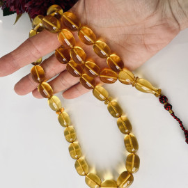 Clear Yellow Amber Misbaha, 33 Beads Barrel Shape Baltic Amber Tasbih