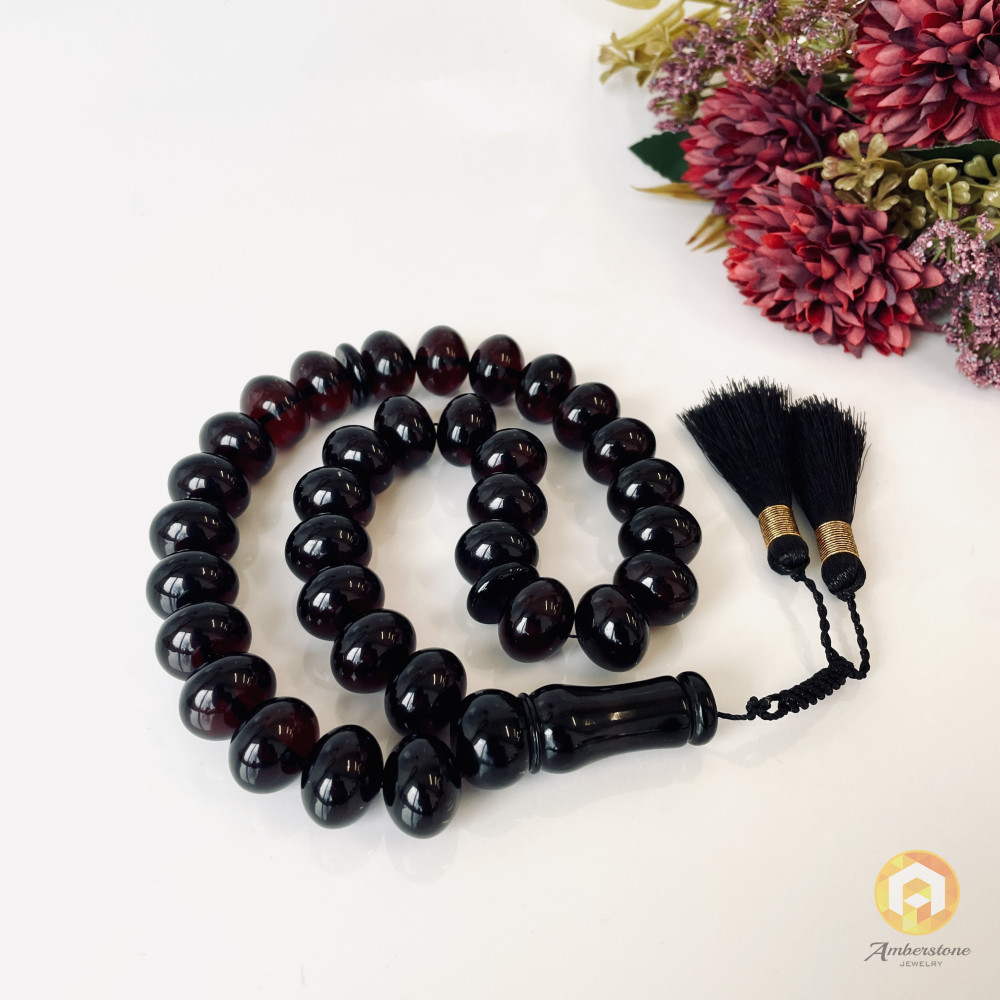 Cherry Amber Tasbih, Baltic Amber Rondelle Beads