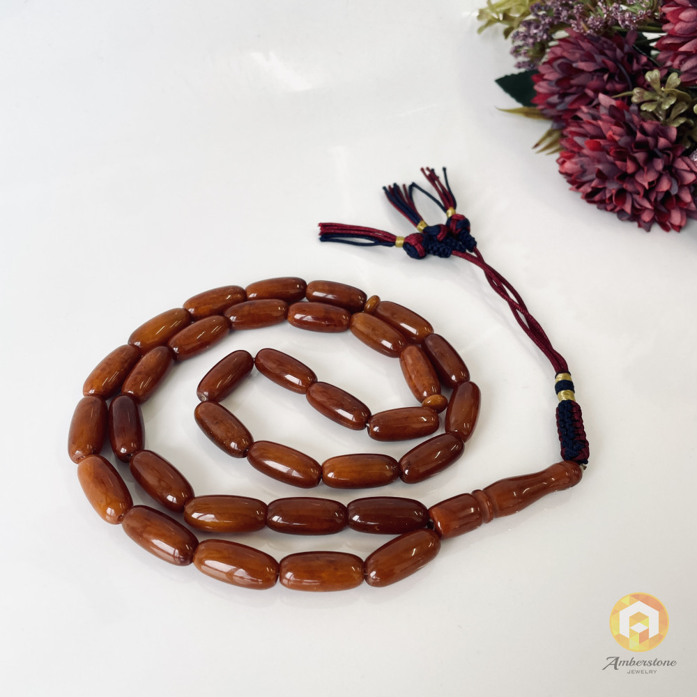 عنبر البلطيق العتيق، مسبحة إسلامية 33 خرزة، مصباحة عنبر البلطيق الطبيعي