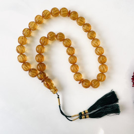 Light Cognac Baltic Amber Misbaha, Hand-Carved Natural Amber Round Beads