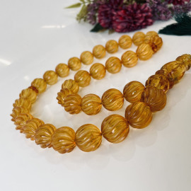 Light Cognac Baltic Amber Misbaha, Hand-Polished Natural Amber Round Beads