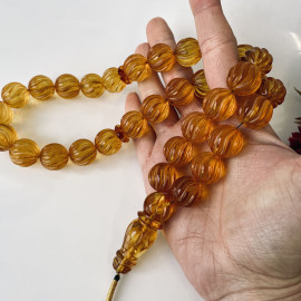 Light Cognac Baltic Amber Misbaha, Hand-Polished Natural Amber Round Beads