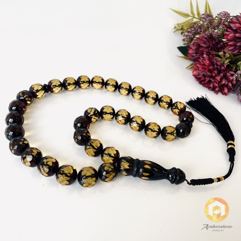 Faceted Baltic Amber Tespih – Cherry Yellow Diamond-Cut Misbaha Luxury Collector’s Item