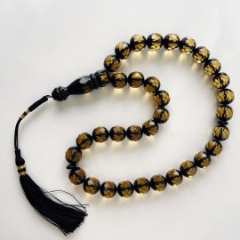 Faceted Handmade Baltic Amber Tespih Cherry Yellow Color Misbaha, Handmade Diamond Cut Baltic Amber Rosary