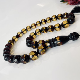 Faceted Handmade Baltic Amber Tespih Cherry Yellow Color Misbaha, Handmade Diamond Cut Baltic Amber Rosary
