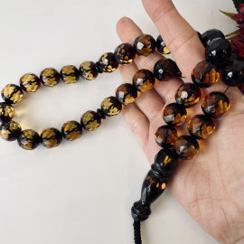 Faceted Handmade Baltic Amber Tespih Cherry Yellow Color Misbaha, Handmade Diamond Cut Baltic Amber Rosary