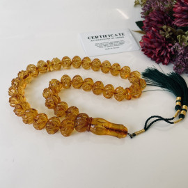 Hand-Polished Natural Amber Round Beads, Light Cognac Baltic Amber Misbaha