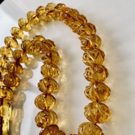 Hand-Polished Natural Amber Round Beads, Light Cognac Baltic Amber Misbaha